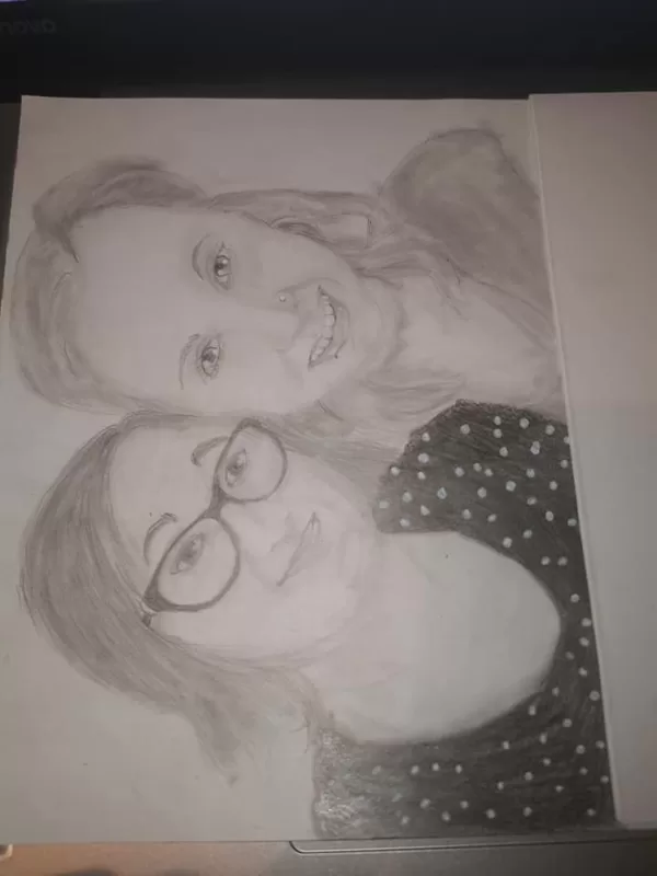Caro und ich als Bleistiftzeichnung