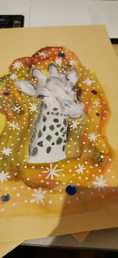Giraffe mit Glitzersteinchen und Sternchen